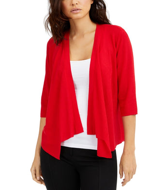 Cardigan feminino Alfani com abertura frontal e drapeado, tamanho grande, vermelho
