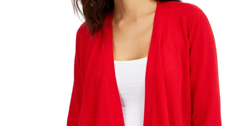 Cardigan feminino Alfani com abertura frontal e drapeado, tamanho grande, vermelho