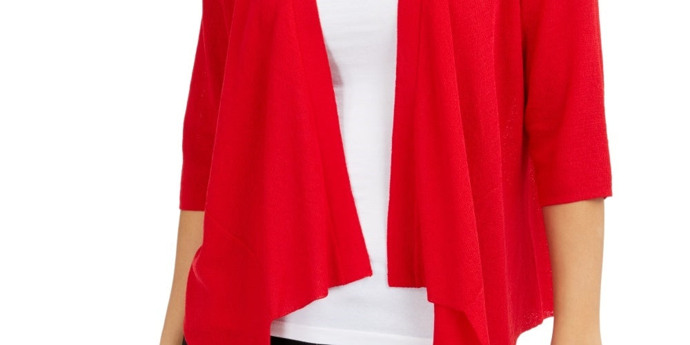 Cardigan feminino Alfani com abertura frontal e drapeado, tamanho grande, vermelho