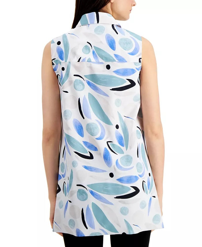 Blusa túnica sem mangas estampada feminina Alfani, azul marinho, tamanho pequeno