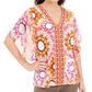 Blusa feminina JM Collection com tachas e decote em V, cor rosa, tamanho médio