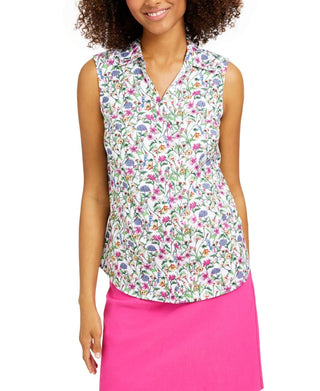 Camisa feminina sem mangas com estampa floral Charter Club, branca, tamanho 18