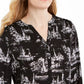 Top feminino estampado com decote aberto Charter Club, preto, tamanho X-S