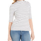 Blusa listrada de gola alta feminina Charter Club, branca, tamanho XX-G