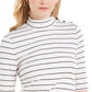 Blusa listrada de gola alta feminina Charter Club, branca, tamanho XX-G