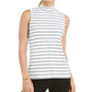Charter Club Blusa feminina sem mangas com gola falsa, branca, tamanho pequeno