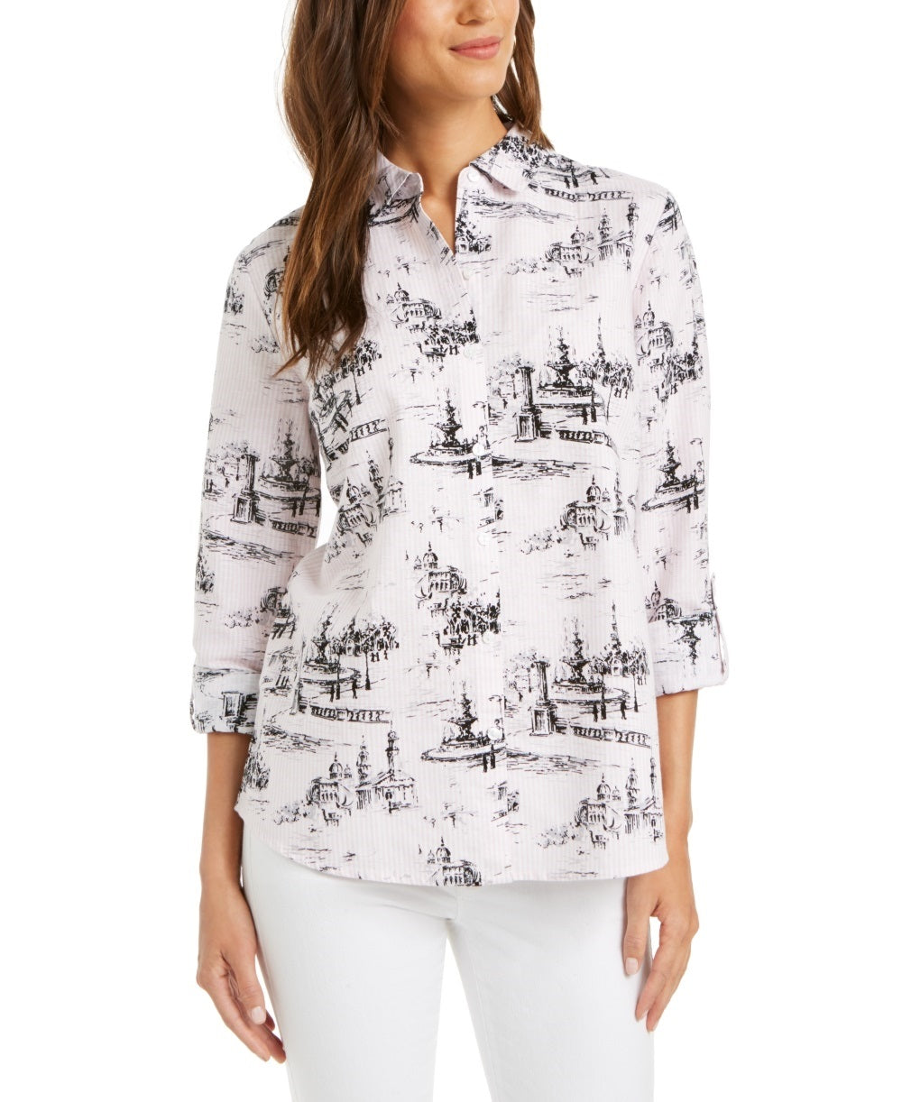 Blusa estampada feminina Charter Club, branca, tamanho XX-G