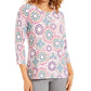 Blusa estampada em jacquard com manga 3/4 da coleção feminina JM, azul marinho, tamanho médio