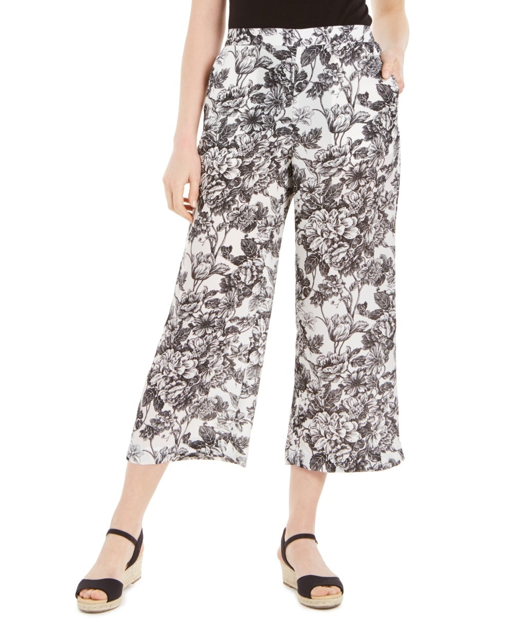 Calça Capri Feminina Estampada Perna Larga Charter Club Branca Tamanho X-S