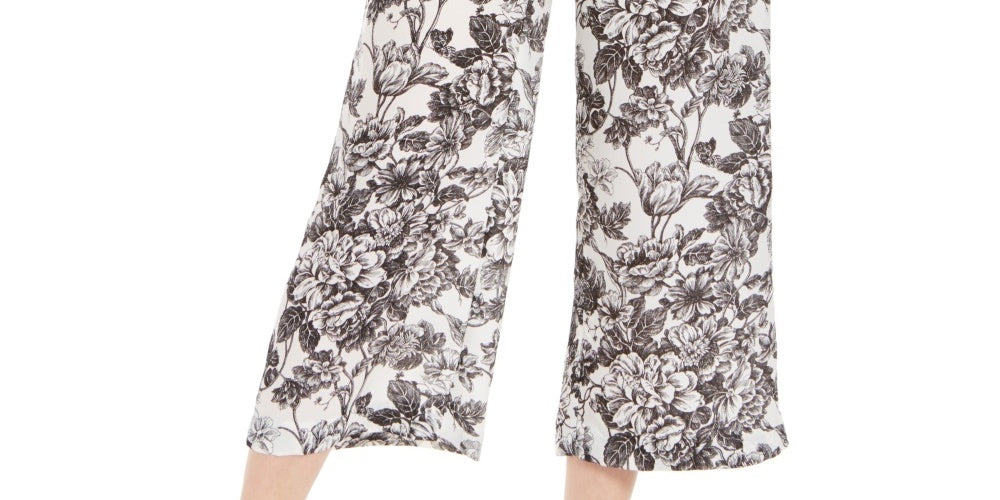 Calça Capri Feminina Estampada Perna Larga Charter Club Branca Tamanho X-S
