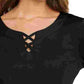 Camiseta feminina Karen Scott de algodão com cadarço, preta, tamanho pequeno