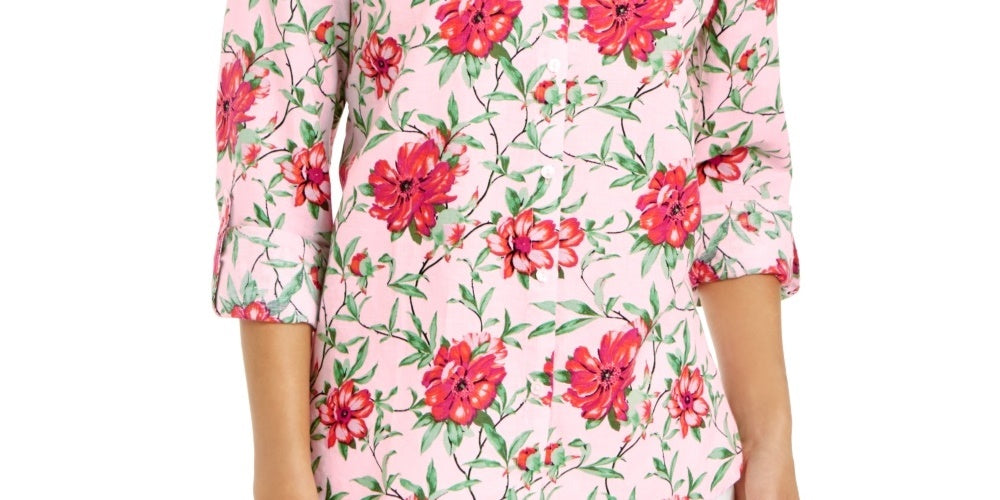 Camisa feminina com estampa floral e botões Charter Club, rosa, tamanho médio