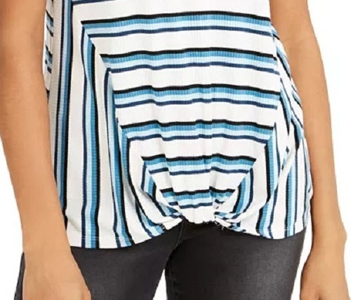 Blusa listrada com decote torcido e frente única feminina Style &amp; Co, azul escuro, tamanho pequeno