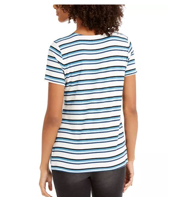 Blusa listrada com frente torcida feminina Style &amp; Co, azul, tamanho extragrande