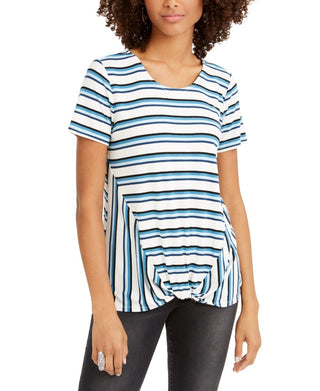 Blusa listrada com frente torcida feminina Style &amp; Co, azul, tamanho XX-G