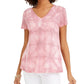 Blusa feminina estilo &amp; co, tingida, em mistura de linho, rosa, tamanho médio