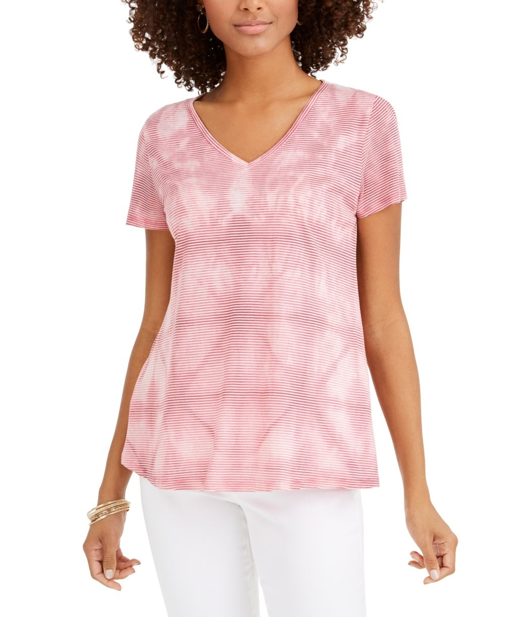 Blusa feminina estilo &amp; co, tingida, em mistura de linho, rosa, tamanho médio