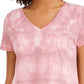 Blusa feminina estilo &amp; co, tingida, em mistura de linho, rosa, tamanho médio