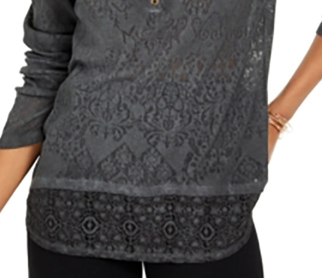 Top Henley de renda feminino Style &amp; Co, preto, tamanho médio