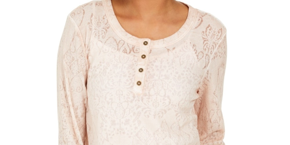 Top Henley de renda feminino Style &amp; Co, rosa, tamanho pequeno