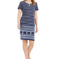 Vestido feminino Karen Scott com decote aberto e amarração, tamanho grande, azul marinho