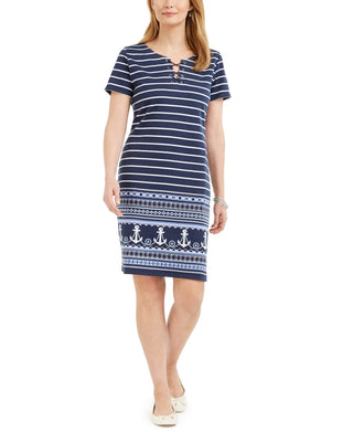 Vestido feminino Karen Scott com decote aberto e amarração, tamanho grande, azul marinho