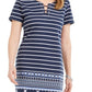 Vestido feminino Karen Scott com decote aberto e amarração, tamanho grande, azul marinho