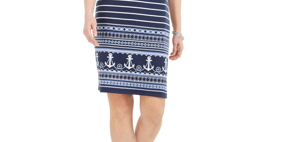 Vestido feminino Karen Scott com decote aberto e amarração, tamanho grande, azul marinho