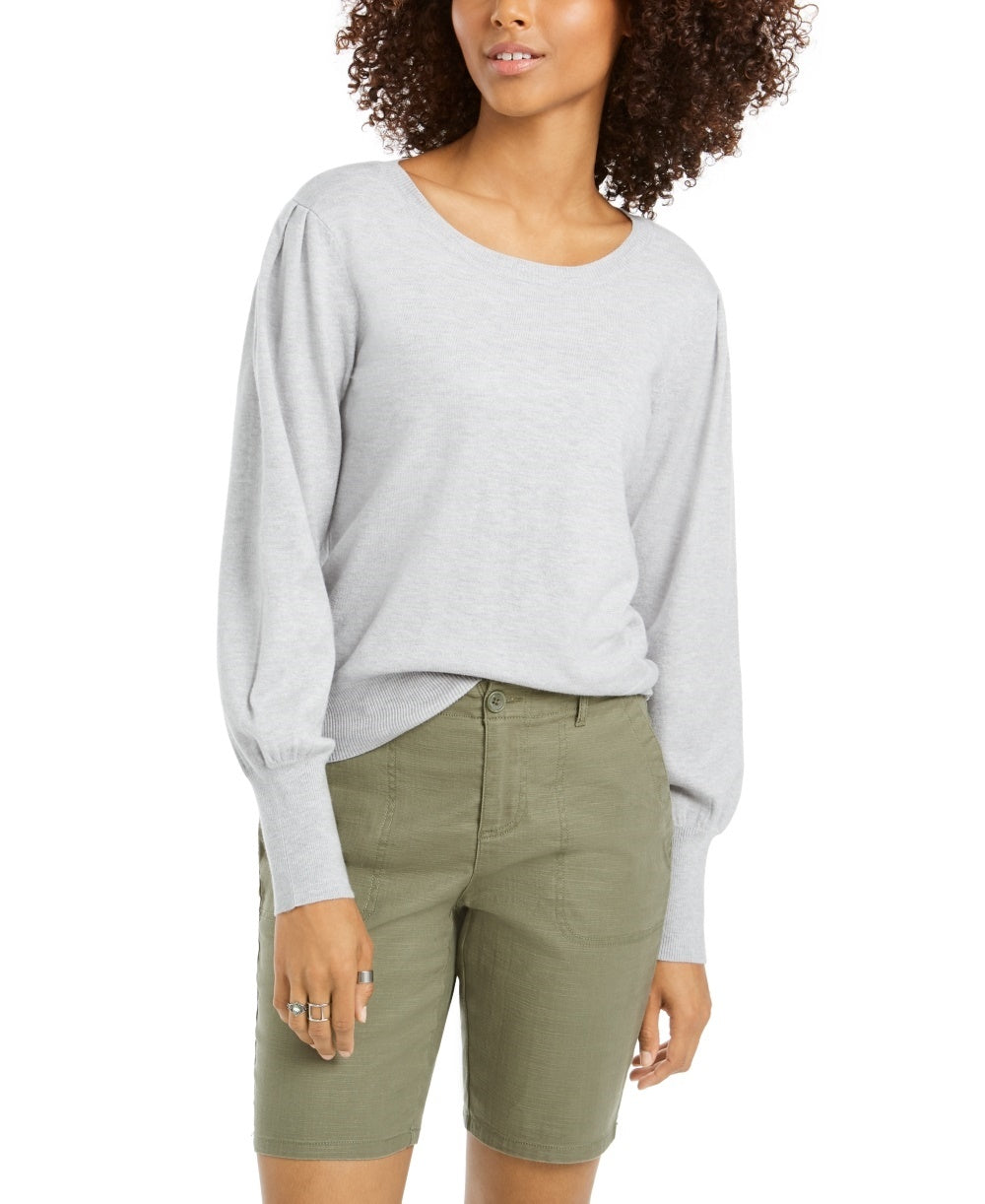 Blusa feminina estilo &amp; co com manga comprida, tamanho médio, prateada