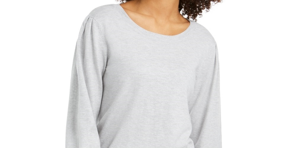 Blusa feminina estilo &amp; co com manga comprida, tamanho médio, prateada