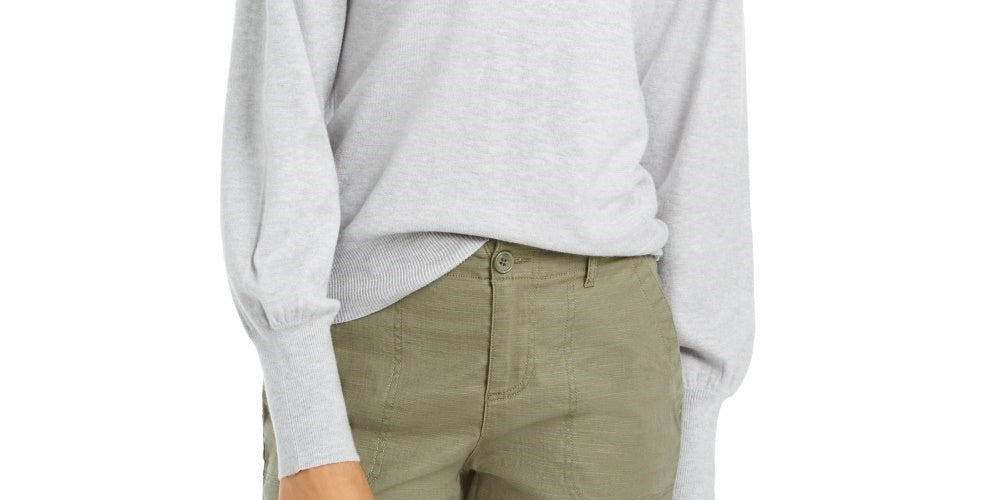 Blusa feminina estilo &amp; co com manga comprida, tamanho médio, prateada