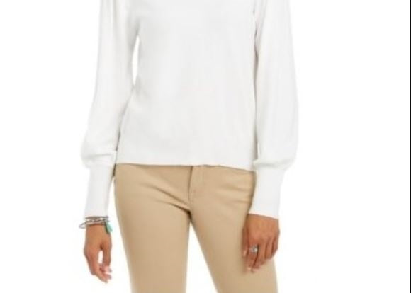 Blusa feminina estilo &amp; co com manga comprida, inverno, branca, tamanho grande