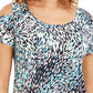 Blusa feminina estampada com ombros descobertos, tamanho grande, azul marinho, da coleção JM