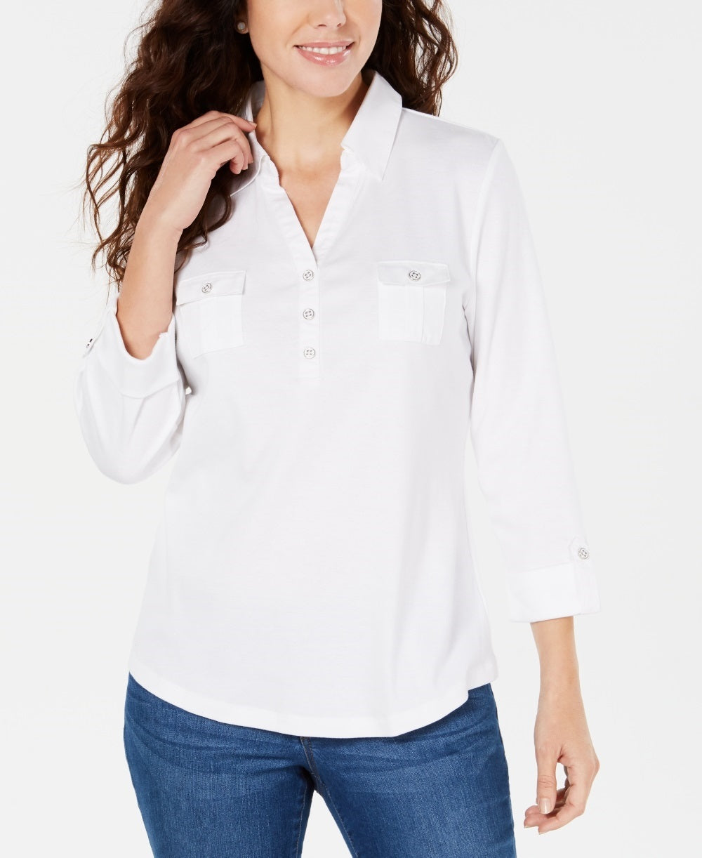 Camisa feminina Karen Scott de manga 3/4, rosa brilhante, tamanho grande