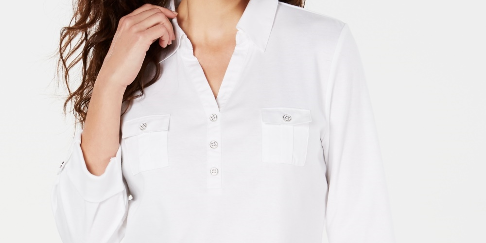 Camisa feminina Karen Scott de manga 3/4, rosa brilhante, tamanho grande