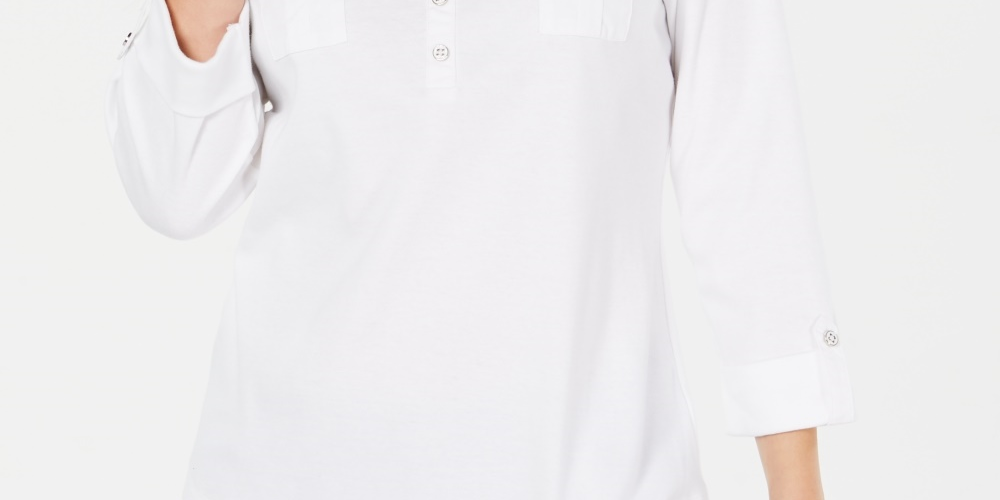 Camisa feminina Karen Scott de manga 3/4, rosa brilhante, tamanho grande