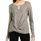 Blusa listrada com decote em strass BCX Junior, bege, tamanho médio