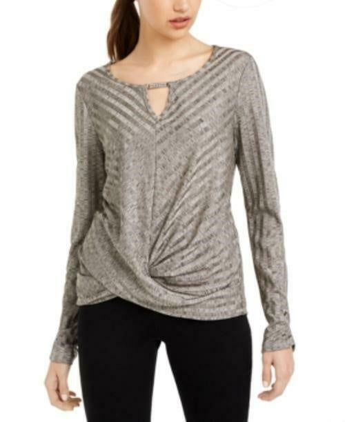 Blusa listrada com decote em strass BCX Junior, bege, tamanho médio