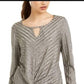 Blusa listrada com decote em strass BCX Junior, bege, tamanho médio