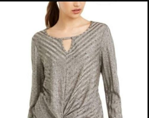 Blusa listrada com decote em strass BCX Junior, bege, tamanho médio