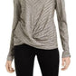 Blusa listrada com decote em strass BCX Junior, bege, tamanho médio