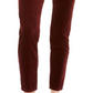 Calça skinny de veludo cotelê feminina OAT, cintura alta, vermelha, tamanho 27