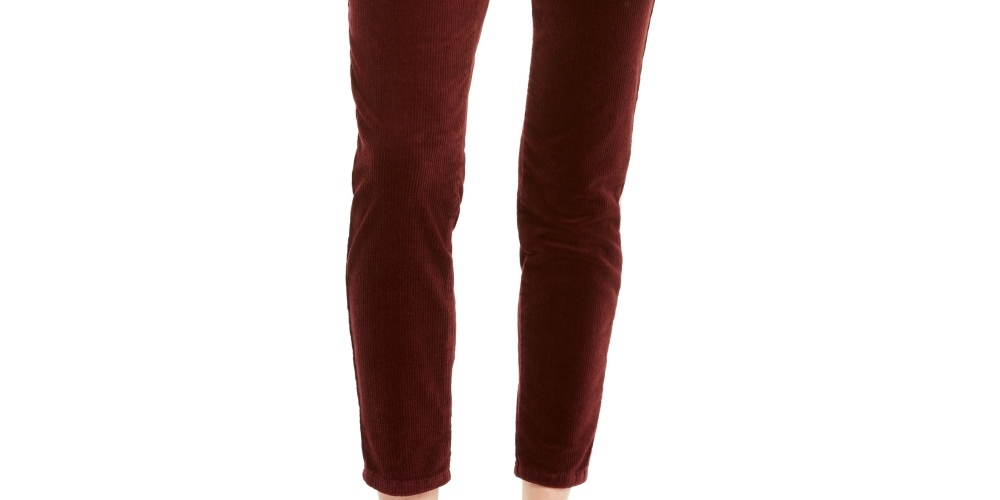 Calça skinny de veludo cotelê feminina OAT, cintura alta, vermelha, tamanho 27