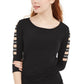 Blusa com acabamento em escada e strass BCX Juniors, preta, tamanho pequeno