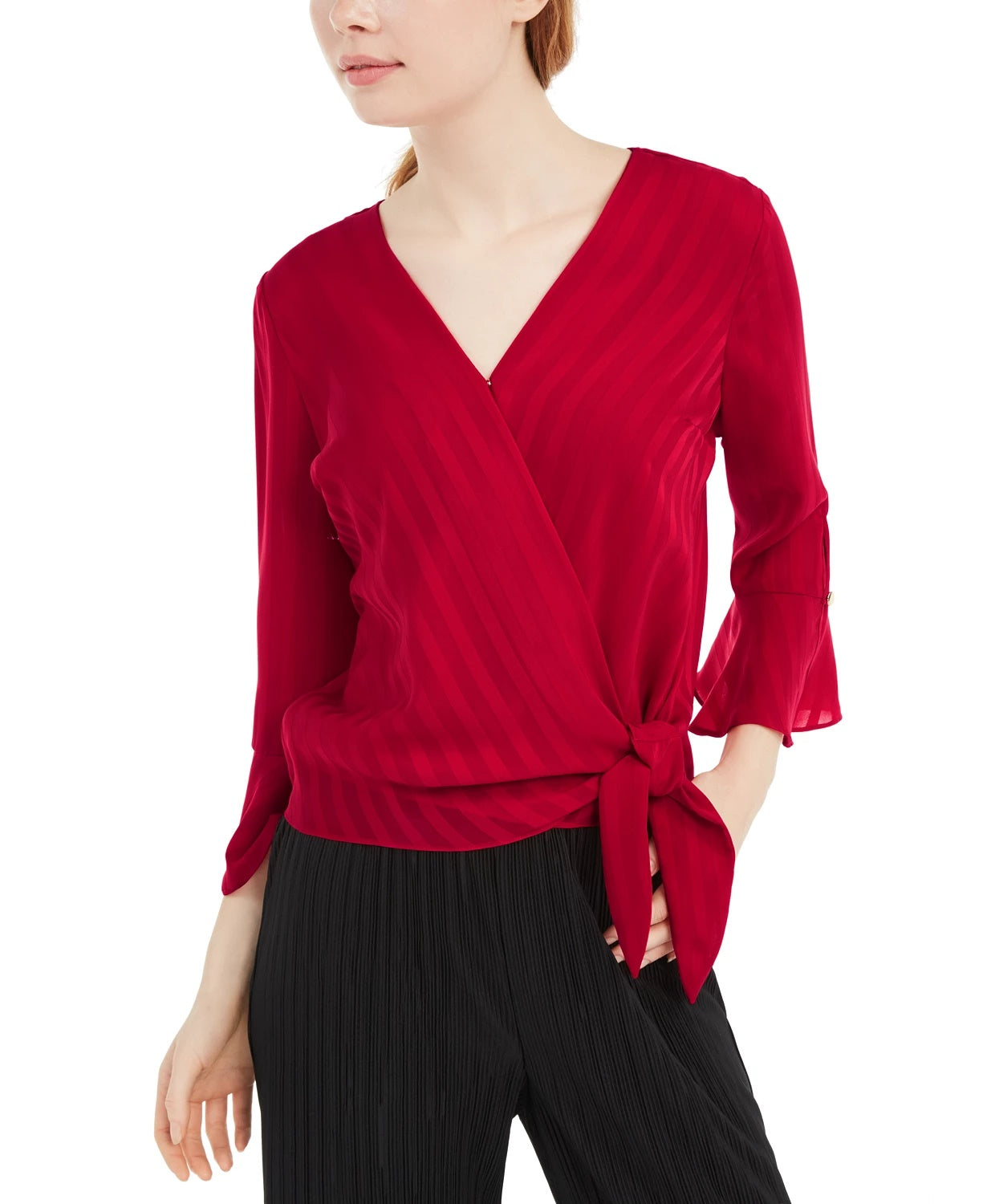Blusa envolvente com manga sino BCX Juniors, vermelha, tamanho grande