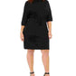 Vestido feminino Anne Klein com cinto, manga 3/4, gola alta, acima do joelho, para usar no trabalho, preto, tamanho 3X