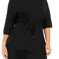 Vestido feminino Anne Klein com cinto, manga 3/4, gola alta, acima do joelho, para usar no trabalho, preto, tamanho 3X