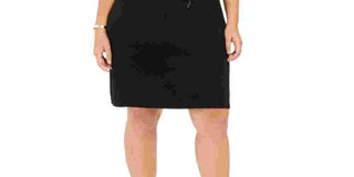 Vestido feminino Anne Klein com cinto, manga 3/4, gola alta, acima do joelho, para usar no trabalho, preto, tamanho 3X