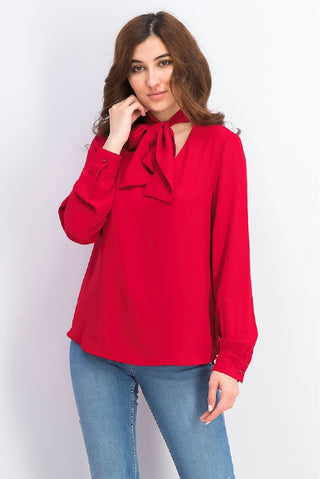 Bar III Women's Tie-Neck Blouse Red Size X-Small