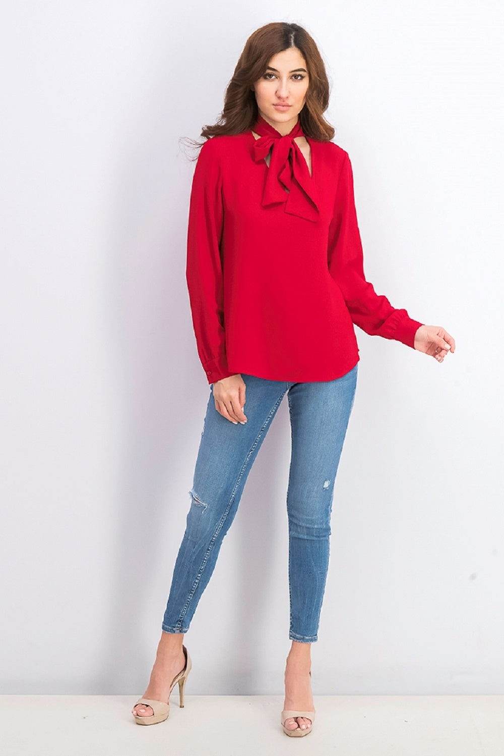 Blusa feminina Bar III com decote em V, vermelha, tamanho X-S